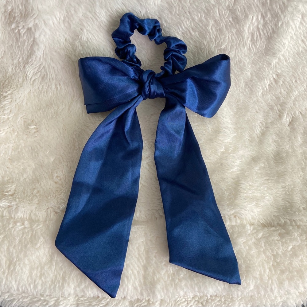 Navy Blue Satin Scarf + Scrunchy Set